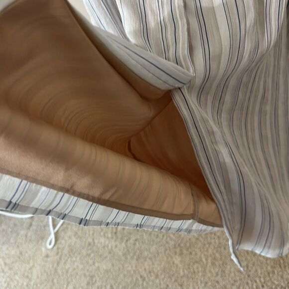 NWT Vince Womens Dress White Blue Drapey Stripe Shirred Short Sleeve Midi $375 - Picture 9 of 11